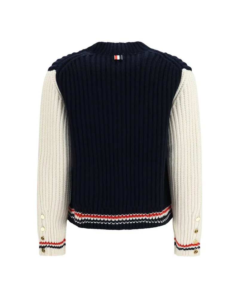 Thom Browne Cable-Knit Cashmere Cardigan — Blue Blue