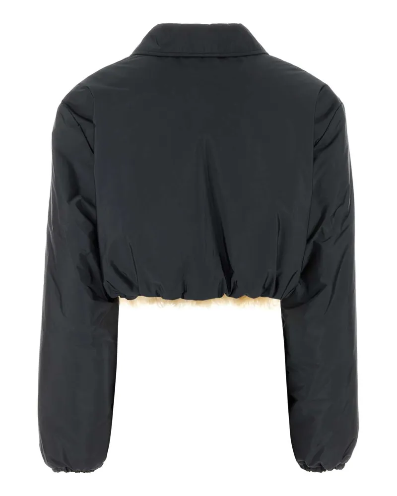 Miu Miu Nylon with Shearling Trim Down Jacket — Gray Gray
