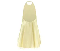Feather-Trimmed Structured Silk Dress — Yellow