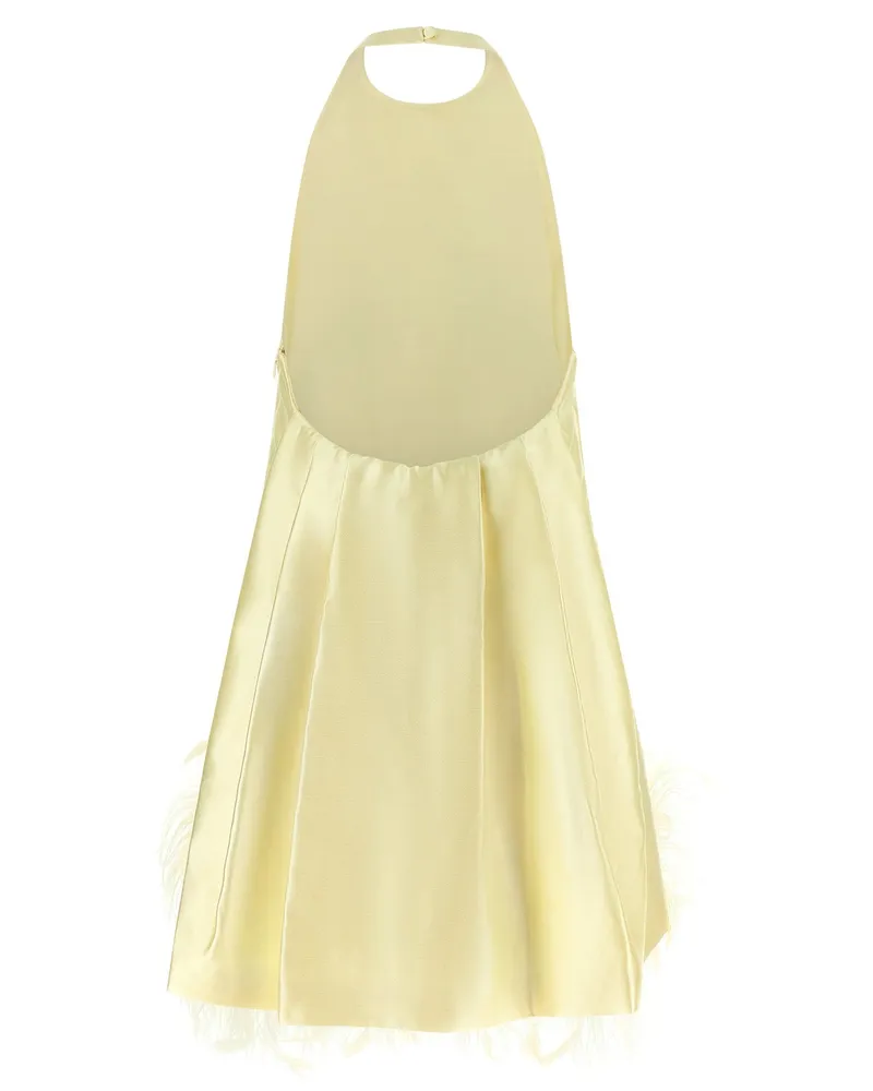 Self-Portrait Feather-Trimmed Structured Silk Dress — Yellow Yellow