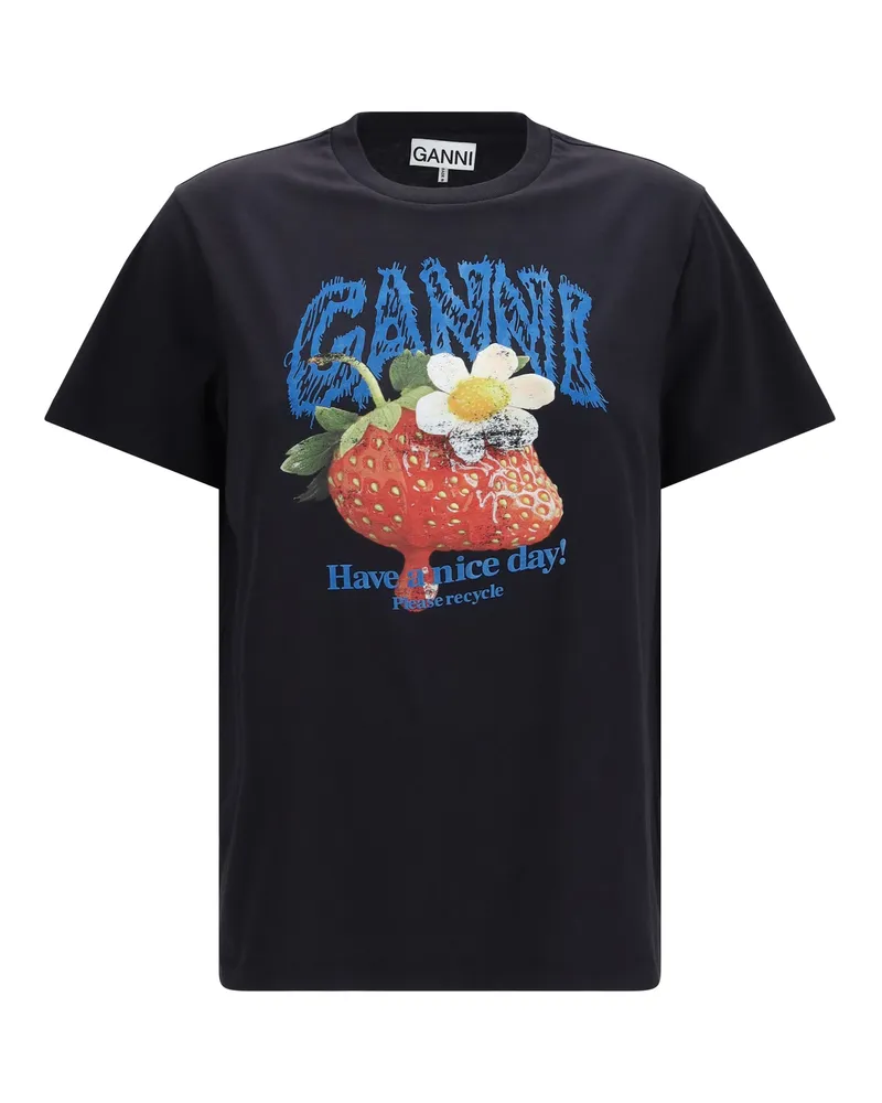 Ganni Women T-Shirt Strawberry Cotton Phantom T-Shirts & Jerseys Black