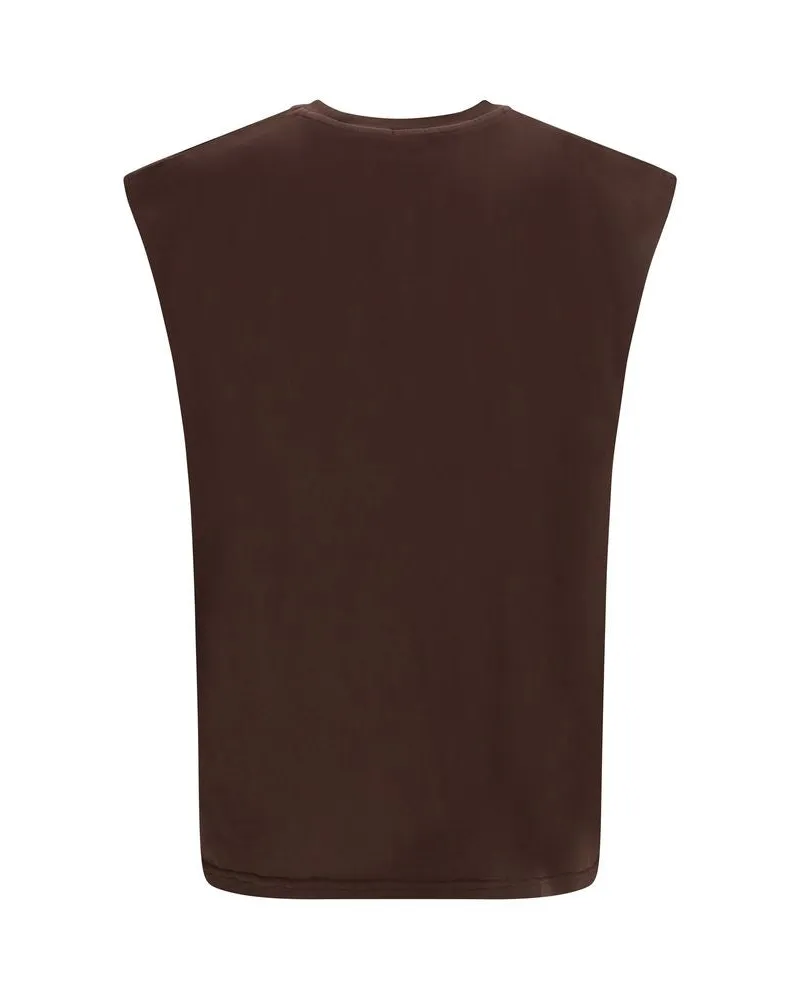 GCDS Men's Brown Cotton Sleeveles T-Shirt Brown
