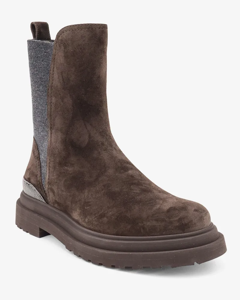 Brunello Cucinelli Women's Boots With Monili Detail Suede Brown Suede-Rubber Suede/rubber Brown