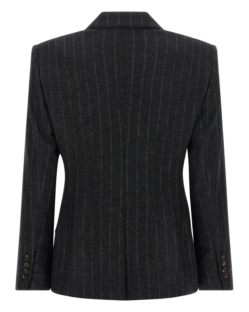 Brunello Cucinelli Pinstripe Virgin Wool-Cashmere Blazer — Charcoal Charcoal