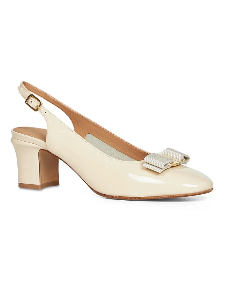 Ferragamo Women's Vara Bow Slingback Pumps Ivory Calf Leather (bos Taurus) High Heel Shoes White