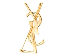 YSL Logo Gold-Plated Brooch — Gold