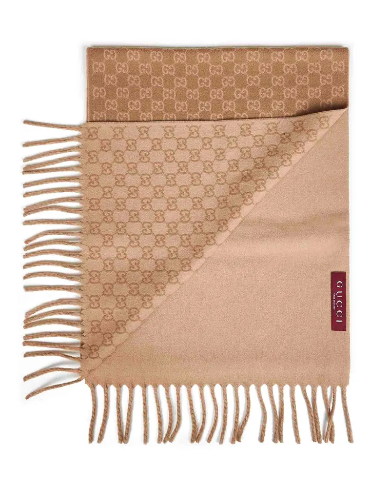 Gucci Men's Camel And Beige Gg Wool Cashmere Scarf Scarfs Camel