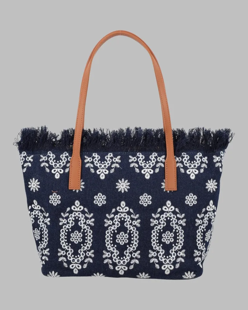 MC2 Saint Barth Women's Shoulder Bag City Fringed Blue Cotton Cow Leather Blue