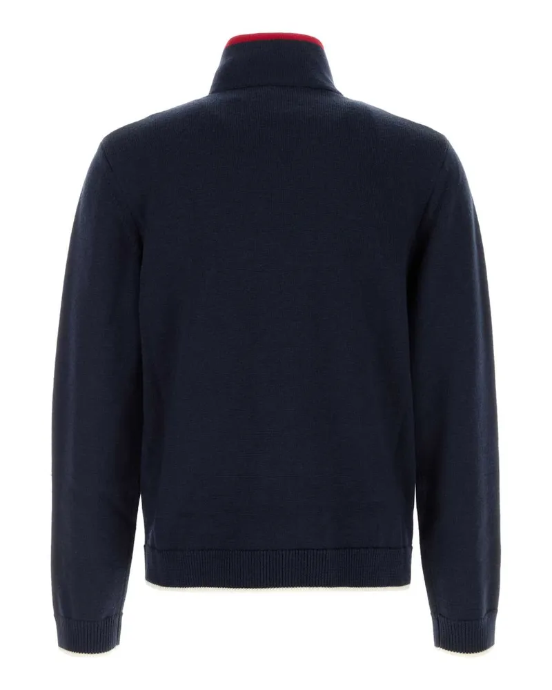 Casablanca Paris Men's Navy Blue Wool Cardigan Exterior: Merino Maglieria Sweater Navy