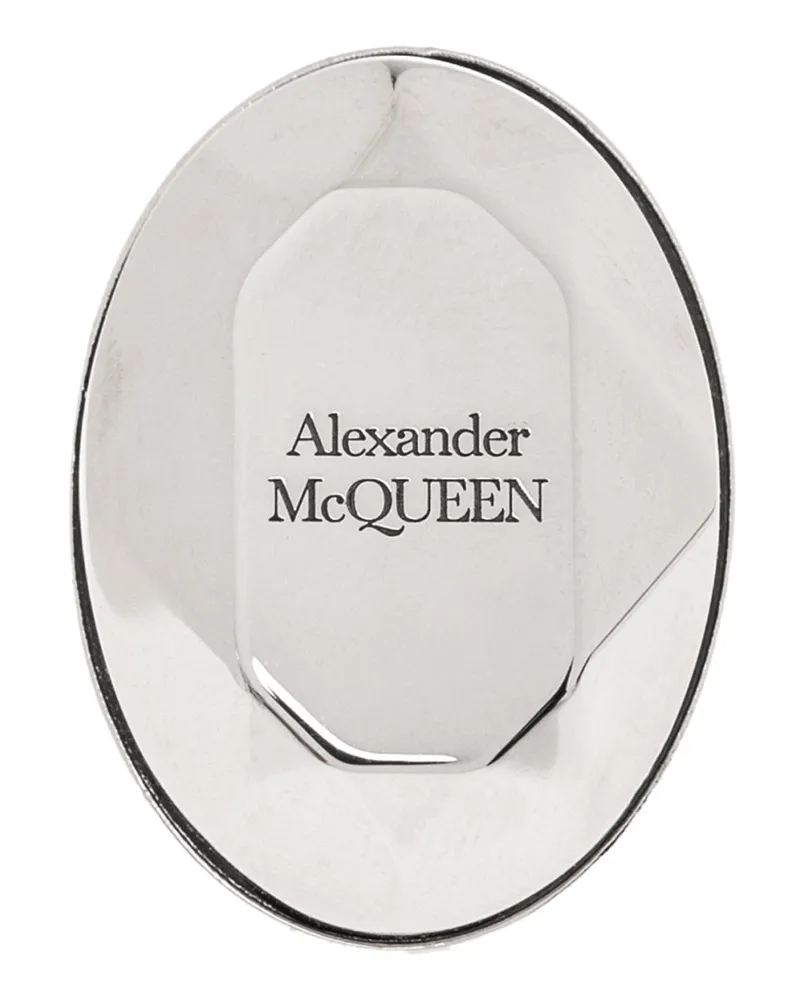 Alexander McQueen Men's Faceted Stone Logo Ring Silver Accessories > Jewelry Silver