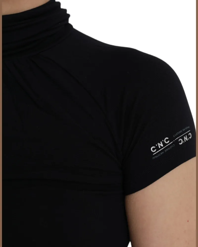 CoSTUME NATIONAL Women Black Turtleneck Viscose Short Sleeve Top Elastane Black