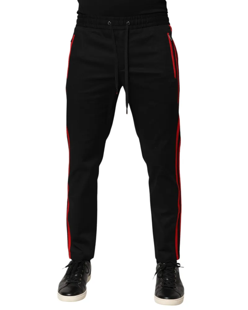 Dolce & Gabbana Men Red Stripe Cotton Logo Jogger Sweatpants Pants Black And Black