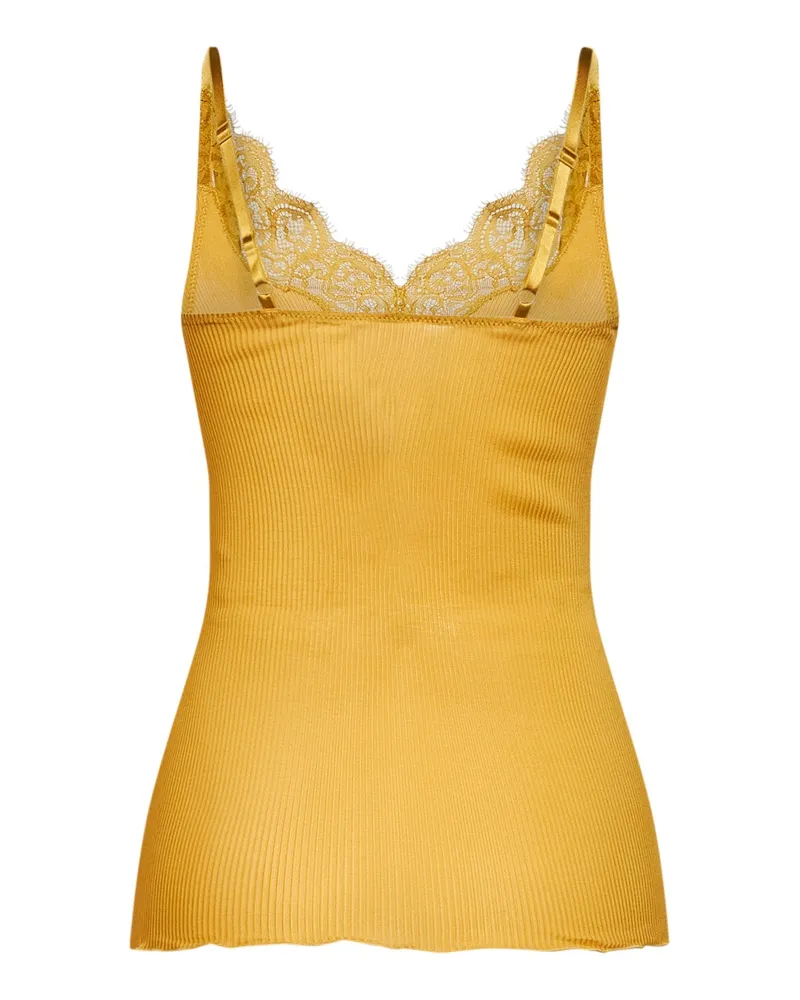 Saint Laurent Women's Tank Top Yellow Ribbed Silk Yellow