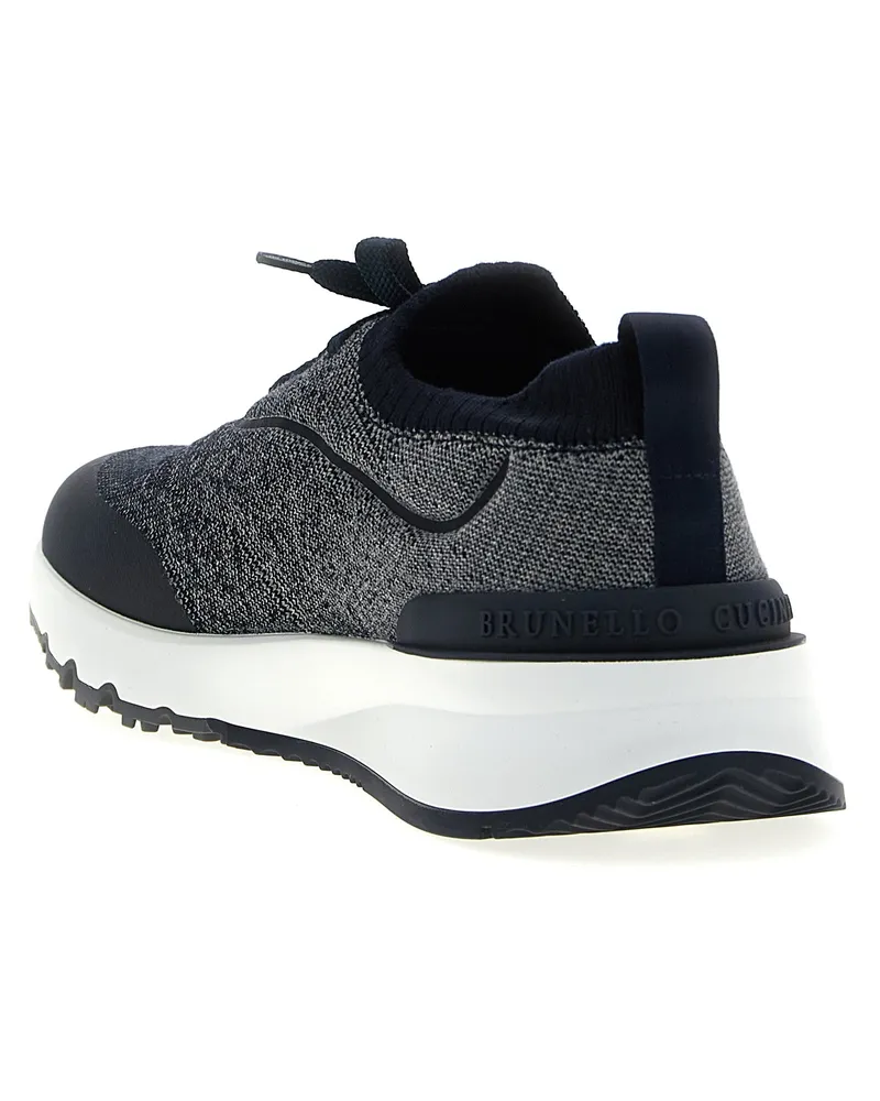 Brunello Cucinelli Men's Blue Cotton Athletic Sneakers Black