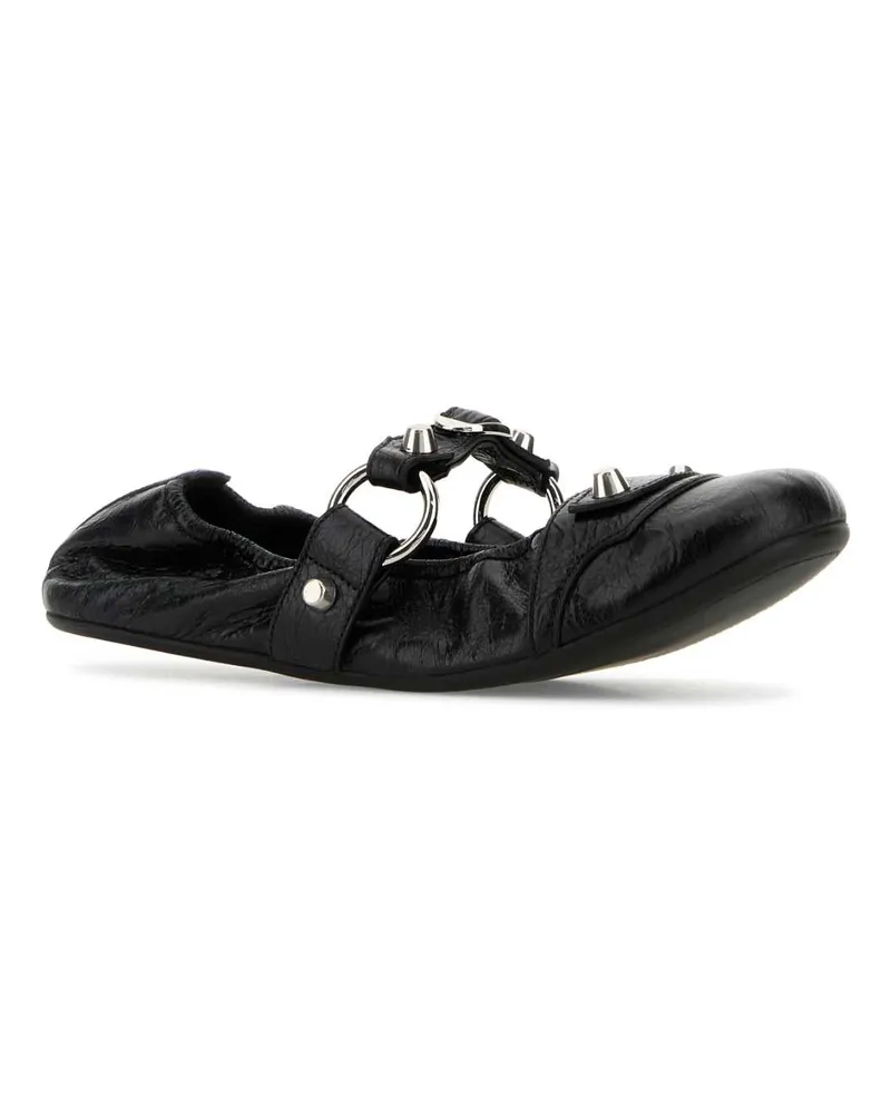 Balenciaga Women's Black Leather City Ballerinas Black-Silver T Domesticated Lamb Le Ballerine Black/silver Flat Shoes Black