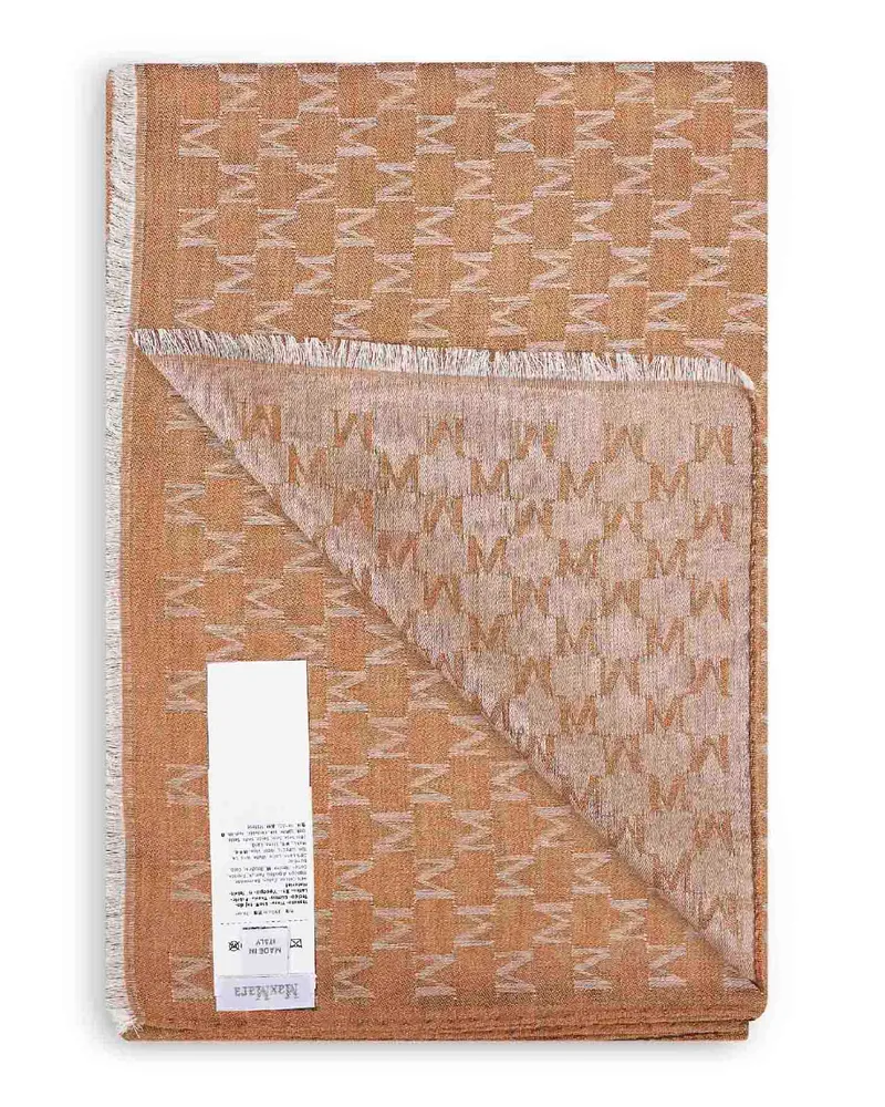 Max Mara Women's Stole M Monogram Jacquard Bronze Silk Blend Brown Cotton Scarf Scarfs Bronze