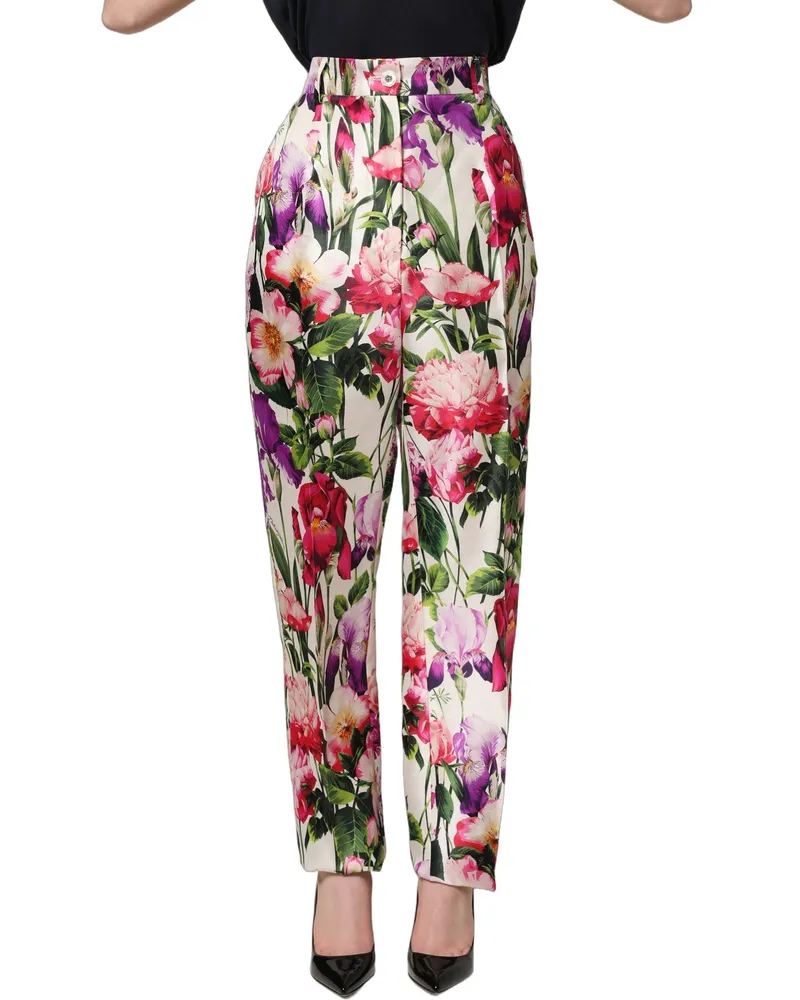 Dolce & Gabbana Women Multicolor Floral Print Tapered Trouser Pants Silk Viscose Multicolor