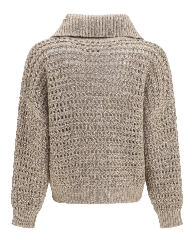 Brunello Cucinelli Cashmere Half-Zip Cardigan — Beige Beige
