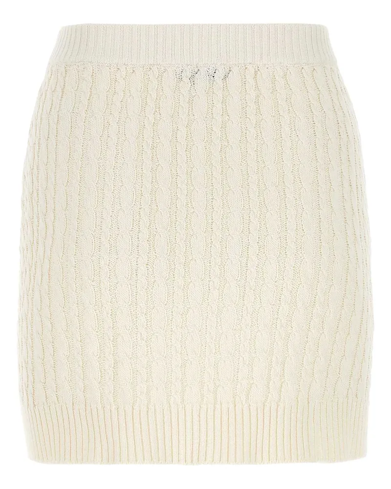 Prada Women's Ivory Cotton Blend Mini Skirt Beige Exterior: Nylon Gonne Beige