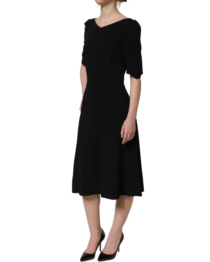 Dolce & Gabbana Short-Sleeve A-Line Midi Dress — Black Black