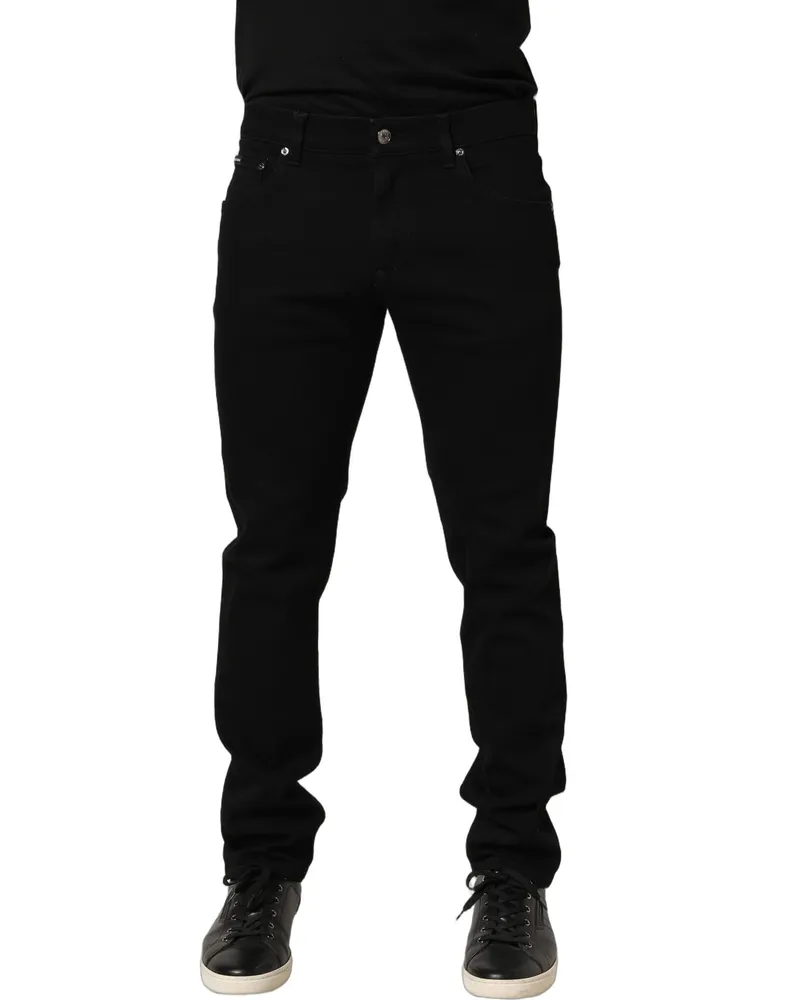Dolce & Gabbana Men's Black Heraldic Embroidered Skinny Denim Jeans Cotton Elastane Clothing Black