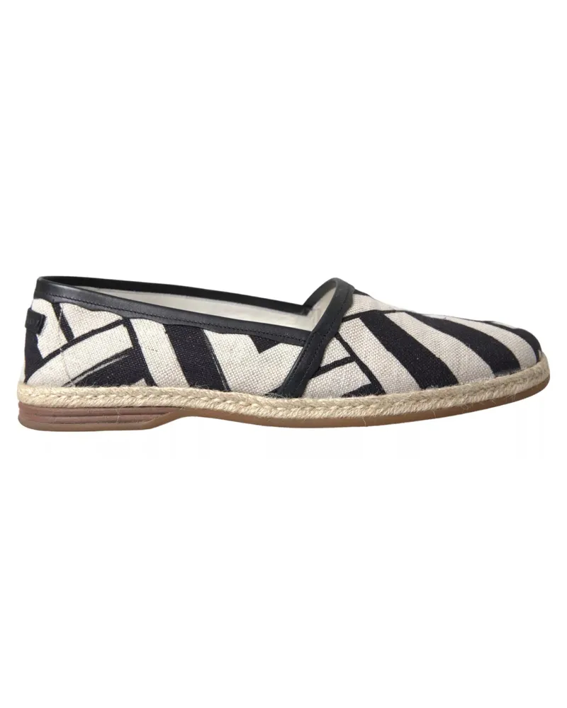 Dolce & Gabbana Men's Black White Stripes Slip On Espadrille Shoes Linen Leather Black