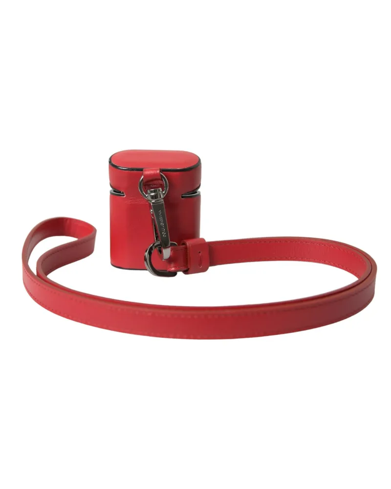 Dolce & Gabbana Red Calfskin Leather Logo Print Strap Men Airpods Case Calf Pu Accessory Red