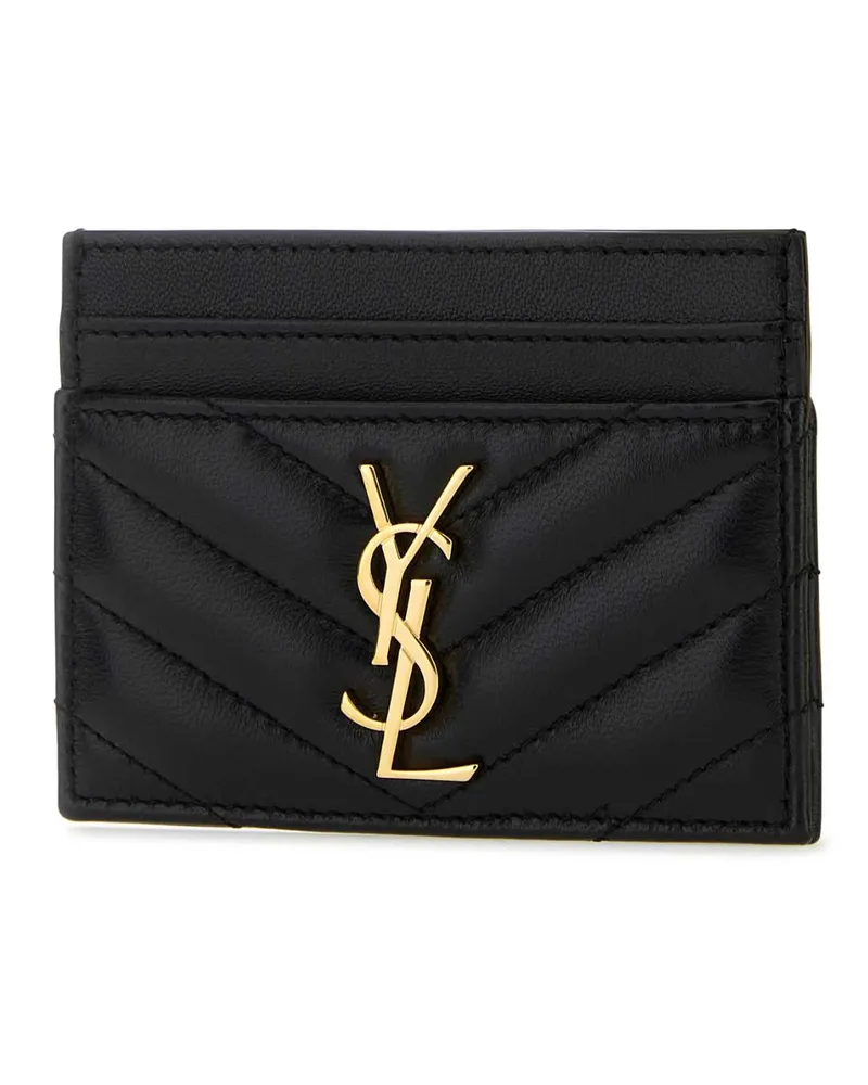 Saint Laurent Women's Black Nappa Leather Cassandre Card Holder Nero Portafogli Wallet Black