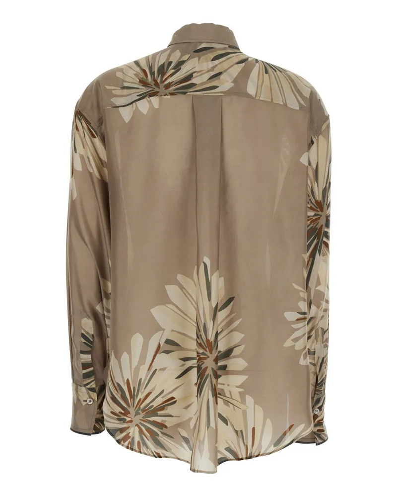 Brunello Cucinelli Women Silk Shirt With All-Over Print — Beige Blouses Beige