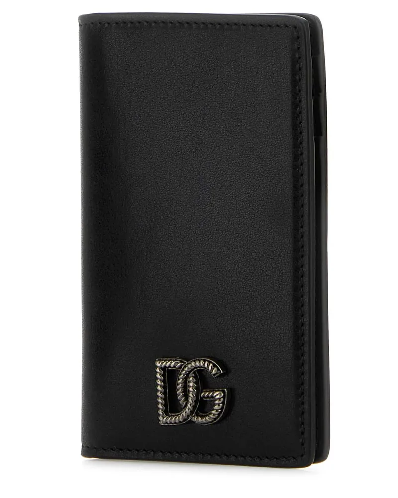 Dolce & Gabbana Men's Leather Card Holder Wallet Black Calfskin Black