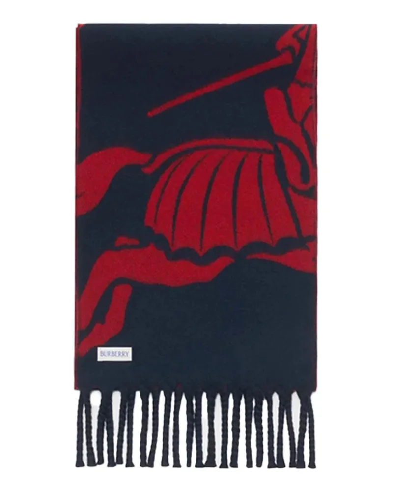 Burberry Reversible Equestrian Motif Wool Scarf — Red Red