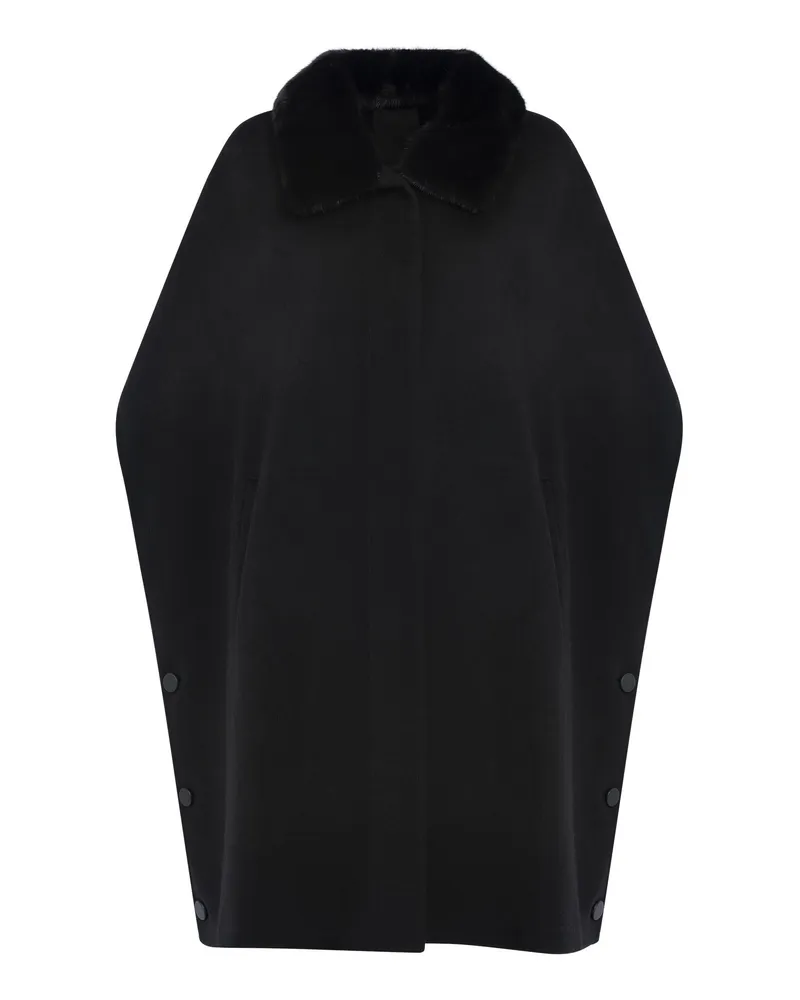 Yves Salomon Women Black Coat With Mink Fur Collar Wool Black
