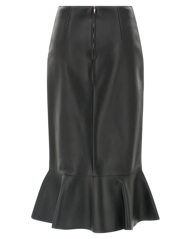 Fendi Women's Black Lamb Leather Midi Skirt Black