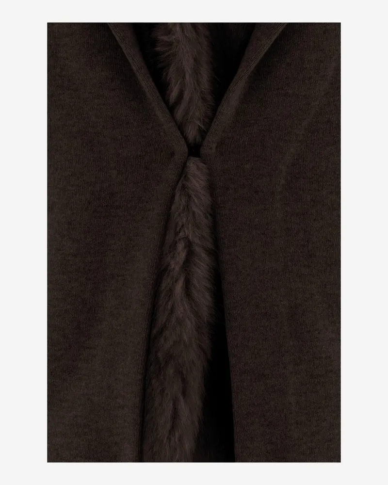 Bruno Manetti Women's Wool And Cashmere Jacket With Fur Trim Dark Brown Virgin Brown