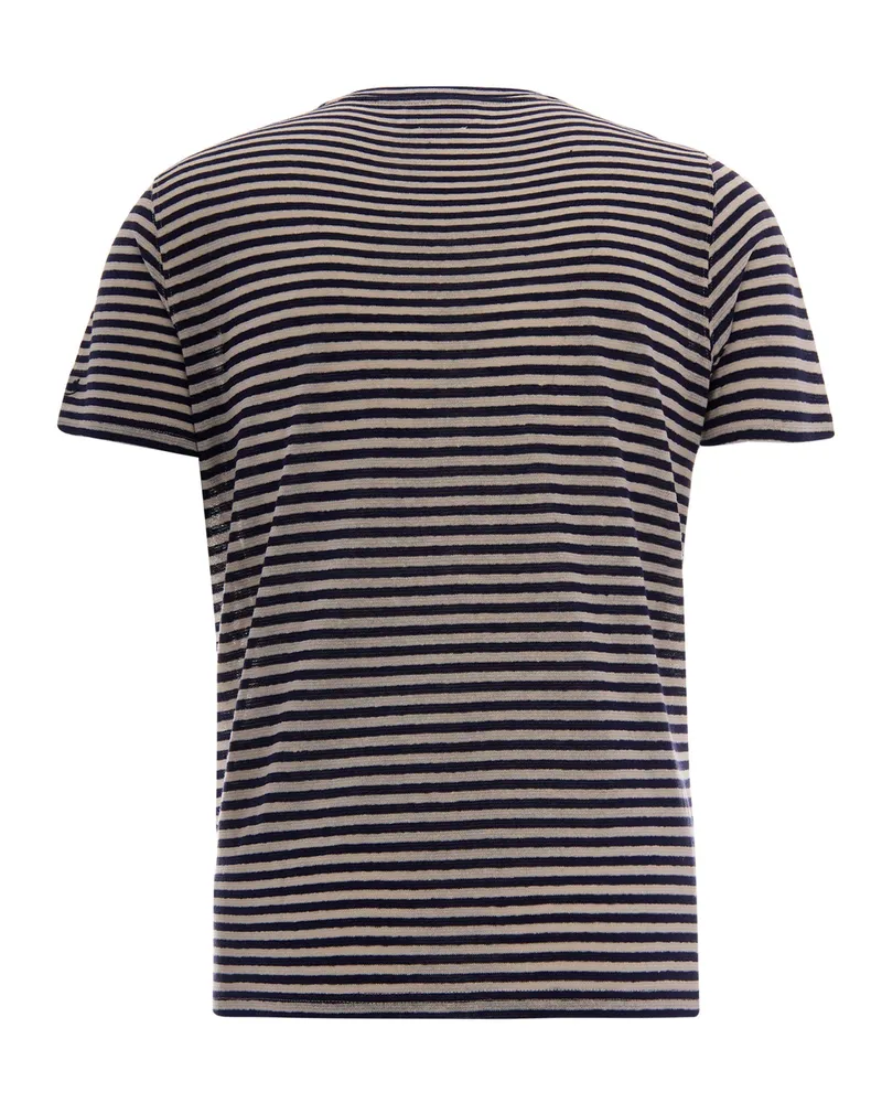 MC2 Saint Barth Men's T-Shirt Dover Stripes Cotton-Linen Blue T-Shirts And Polos Navy