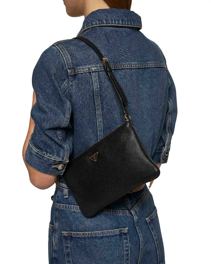 Prada Women's Black Leather Shoulder Bag Calf Black