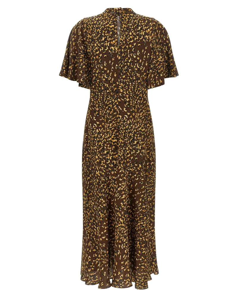 Twin-Set Animal-Print Bias-Cut Dress — Brown Brown