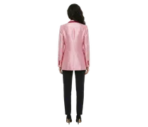 Contrast-Trimmed Cotton-Silk Blazer — Pink