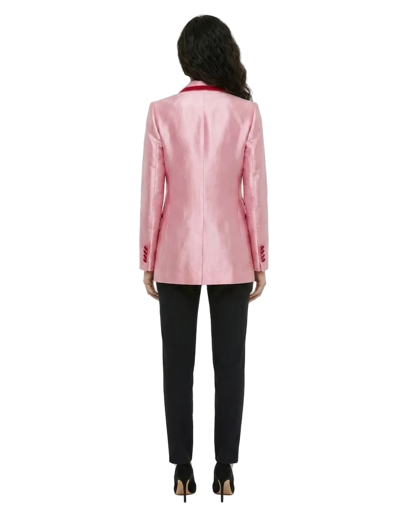 Dolce & Gabbana Contrast-Trimmed Cotton-Silk Blazer — Pink Pink