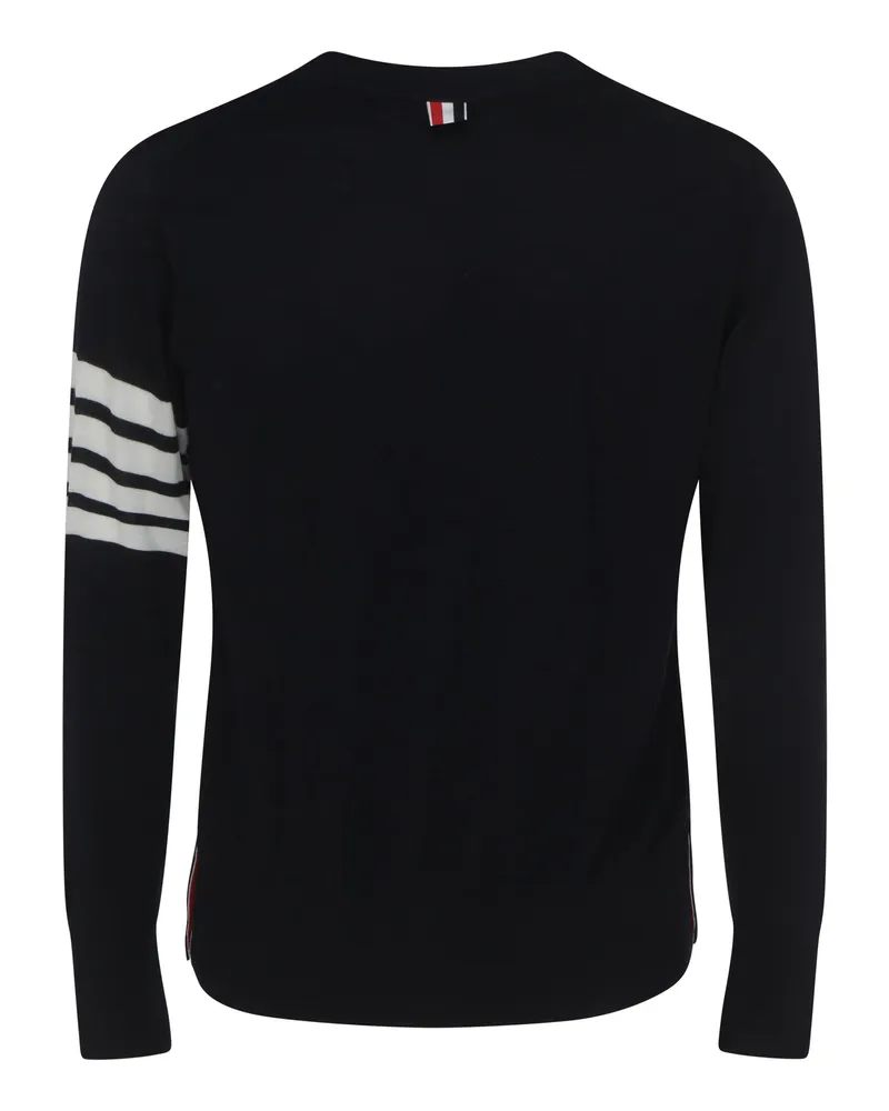 Thom Browne Men's Virgin Wool Cardigan Navy Fleece Ovis Aries Sweater Navy
