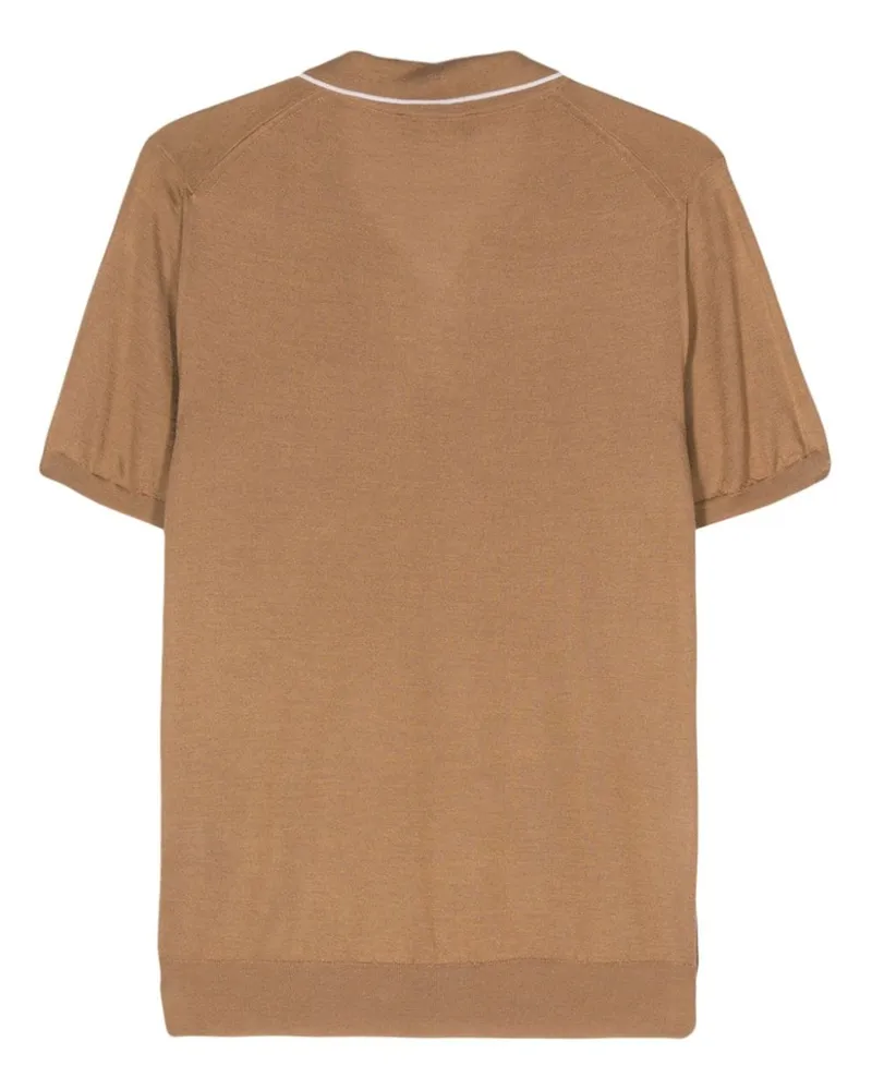 Fedeli Men's Wave Fine-Knit Polo Shirt Ss24 M Camel