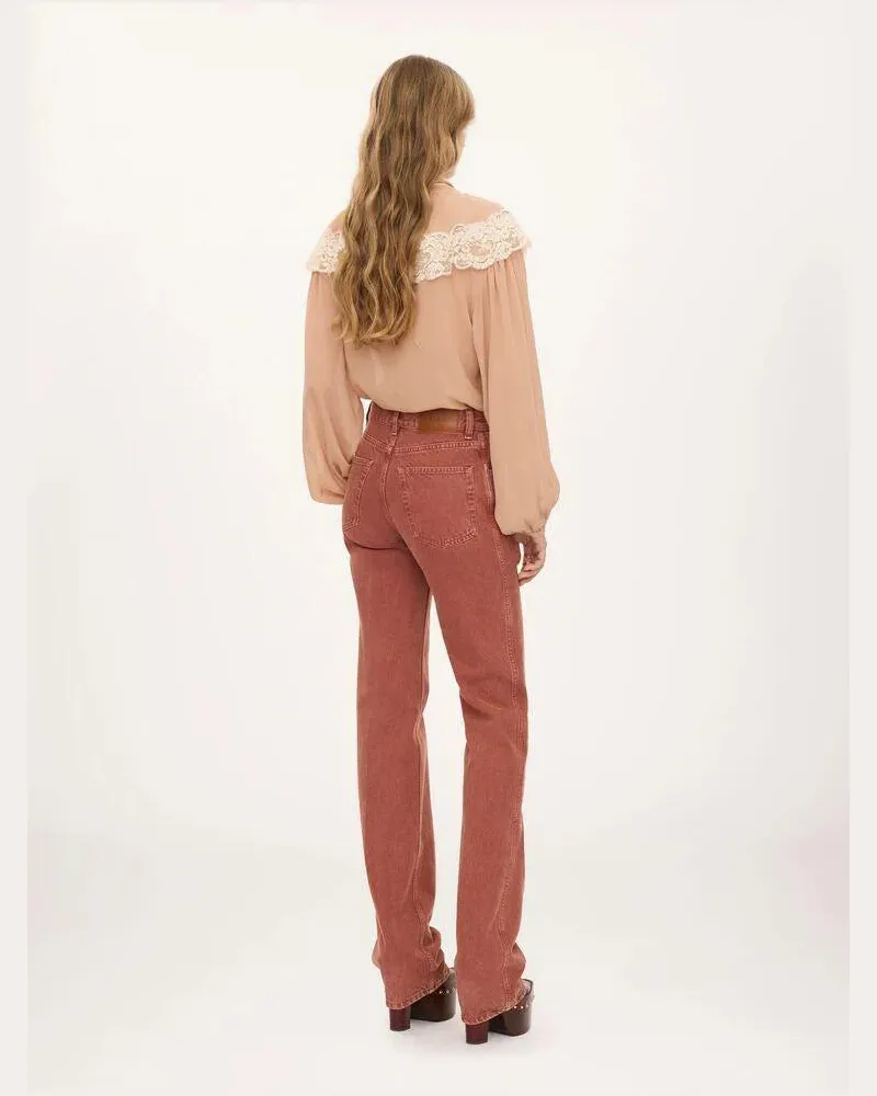 Chloé Women's Jean En Denim De Coton Teint Crimson Brown Brown