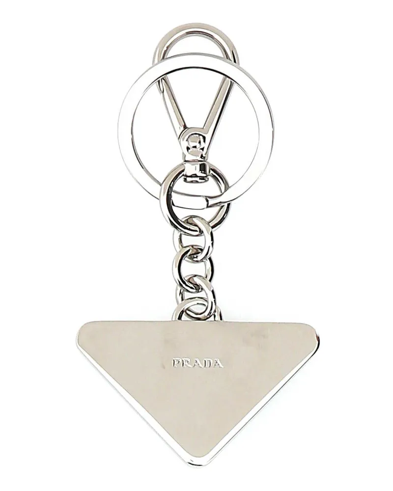 Prada Men's Two-Tone Leather And Metal Keychain F0002 Acciaio-Vitello Portachiavi Keychains Black