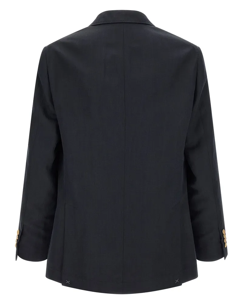 Brunello Cucinelli Silk Twill and Linen Délavé Blazer — Navy Navy
