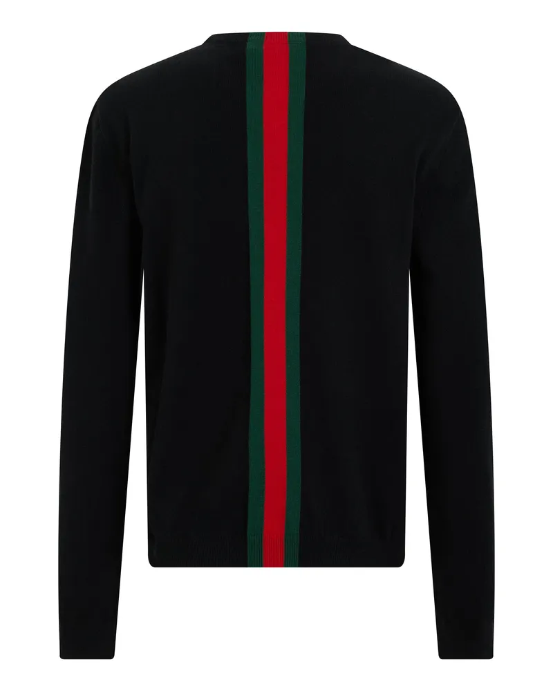 Gucci Men's Crew Neck Cashmere Pullover Black-Green-Red Sweatshirts Black/green/red Sweater Black