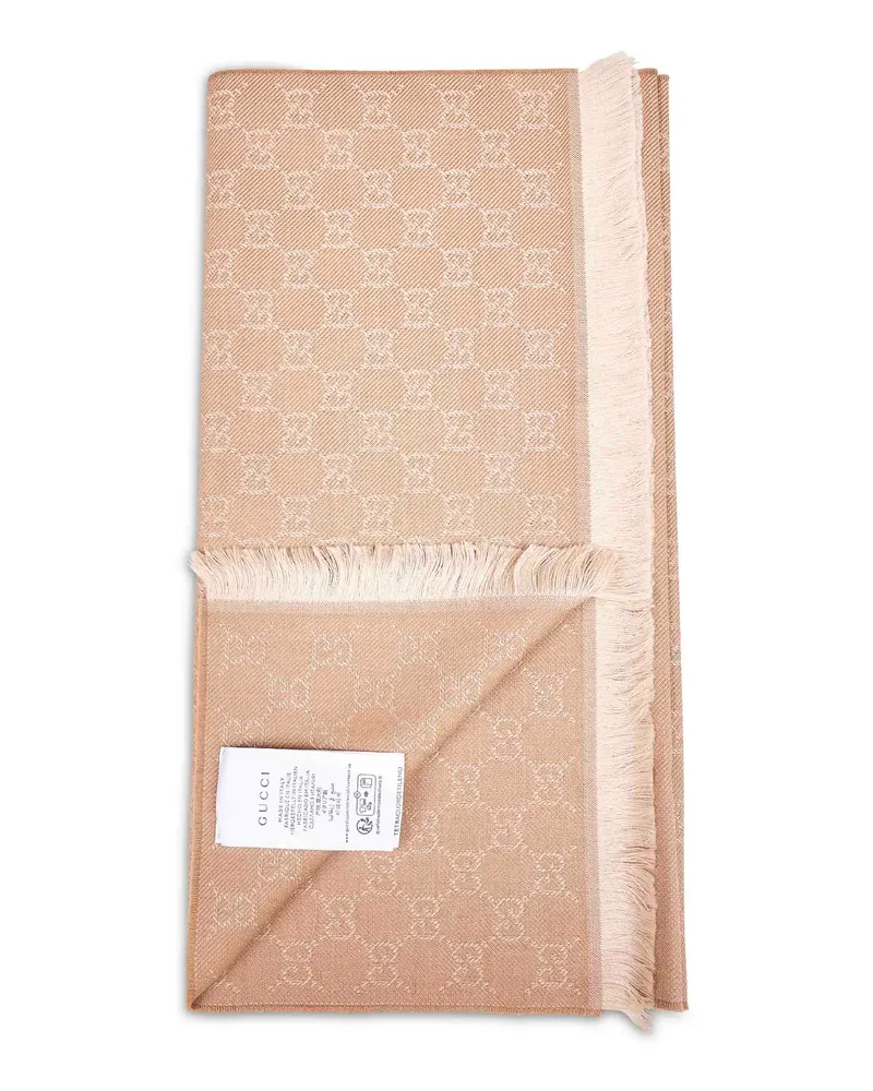 Gucci Women's Beige Gg Jacquard Wool Scarf Scarfs Beige