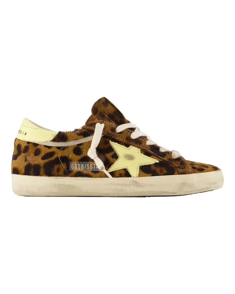 Golden Goose Women's Super Star Sneakers -  Leather Printed Calfskin Shoes Brown