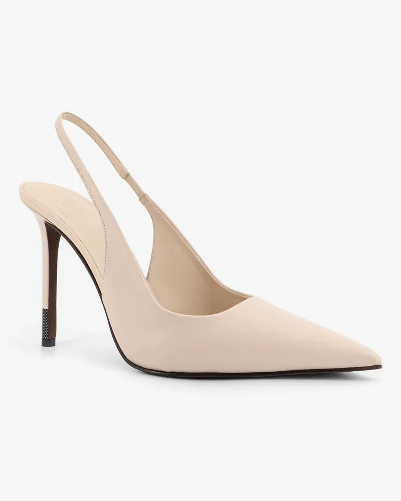 Brunello Cucinelli Women's Pumps Monili Detail Beige Leather High Heel Shoes Beige