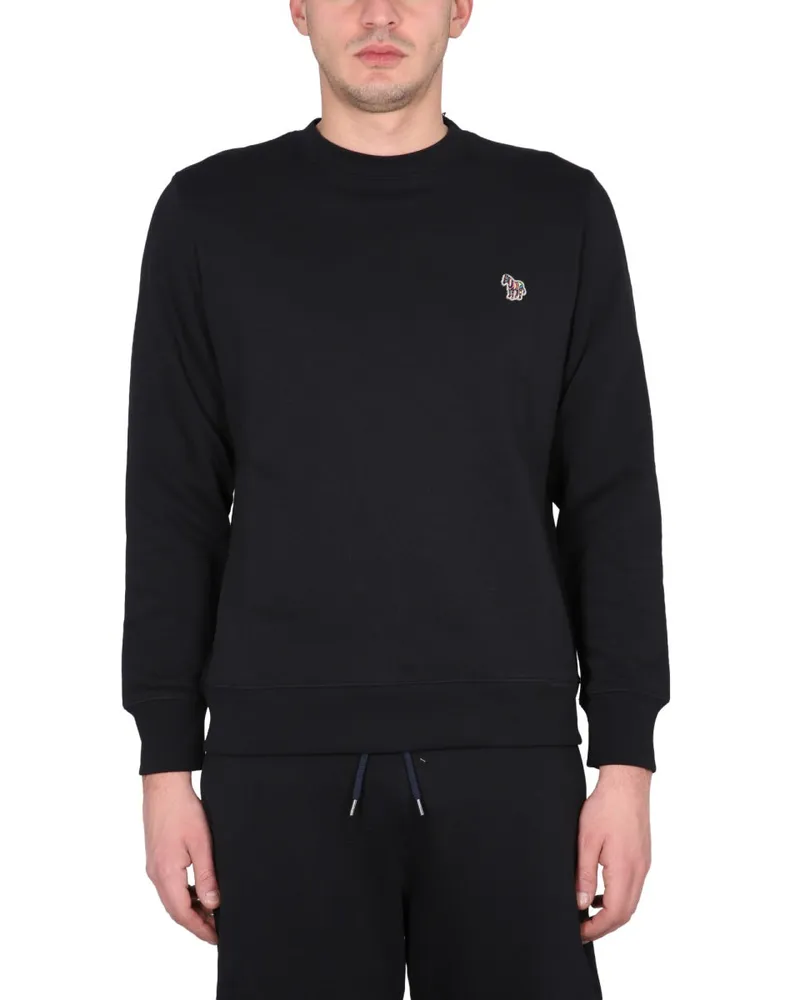 Paul Smith Zebra-Embroidered Organic Cotton Sweatshirt — Black Black
