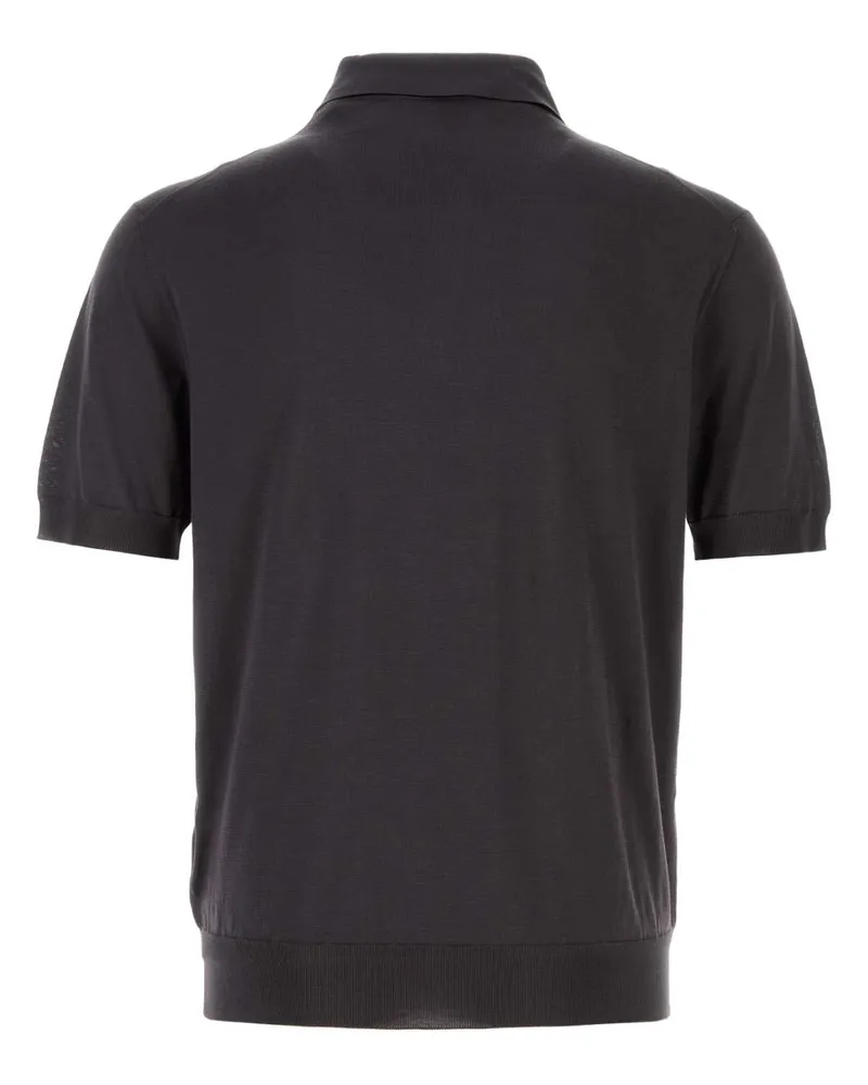 Prada Men's Dark Brown Silk Polo Shirt Moro Exterior: Recycled Brown